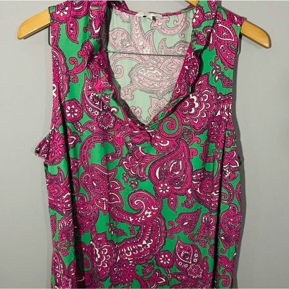 Crown & Ivy Pink Paisley Ruffle Jersey Knit Sleeveless Dress Size 1X - Picture 6 of 10